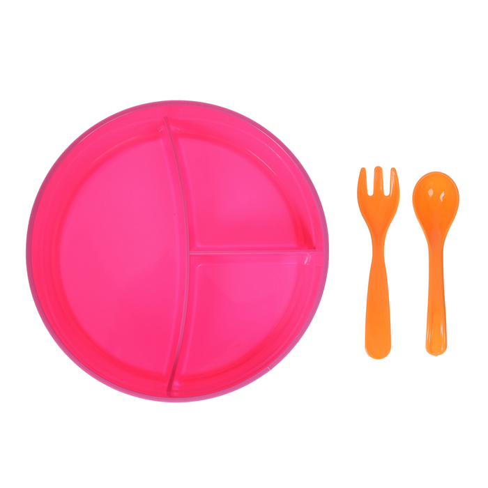 Набор посуды детский, 4 предмета: тарелка трёхсекционная, крышка, ложка, вилка, от 5 мес., цвета МИКС