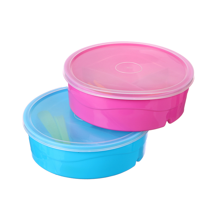 Набор посуды детский, 4 предмета: тарелка трёхсекционная, крышка, ложка, вилка, от 5 мес., цвета МИКС