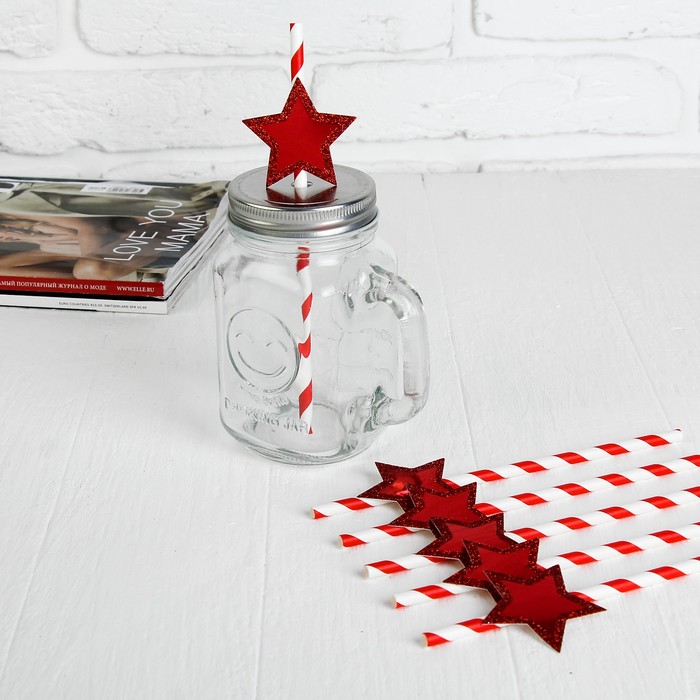 Трубочки для коктейля "Спиралька" со звездой, цвет красный (набор 6 шт.)