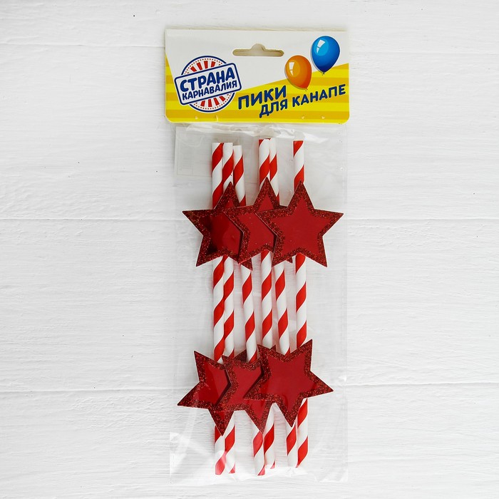 Трубочки для коктейля "Спиралька" со звездой, цвет красный (набор 6 шт.)