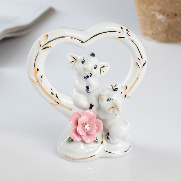 Сувенир керамика "Два слонёнка внутри сердца" 12,5х11х6,5 см
