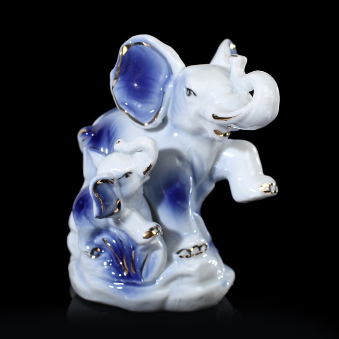 Сувенир керамика "Слон и слонёнок" синий 11,5х11х7,5 см