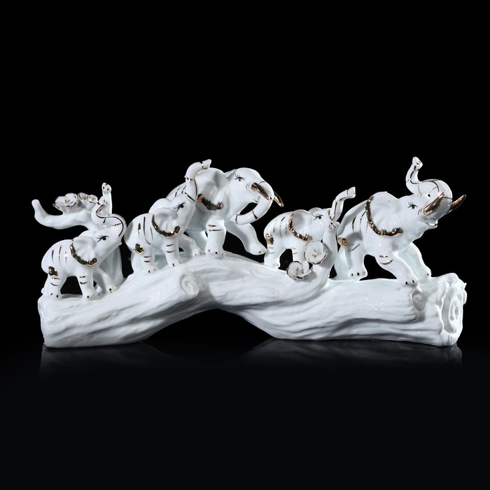 Сувенир керамика "Пять белых слонов на бревне" 13,5х30х6,5 см
