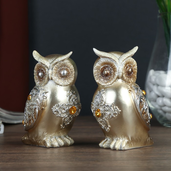 Сувенир полистоун "Два филина" набор 2 шт 9,5х13х5,5 см