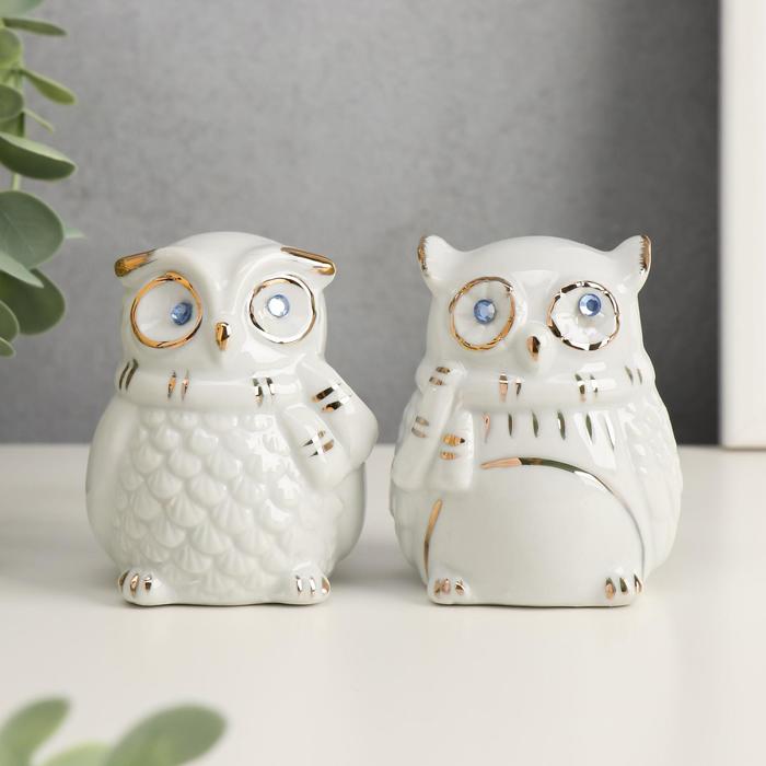 Сувенир керамика "Совята белые в шарфиках" набор 2 шт 8х6,5х5,5 см