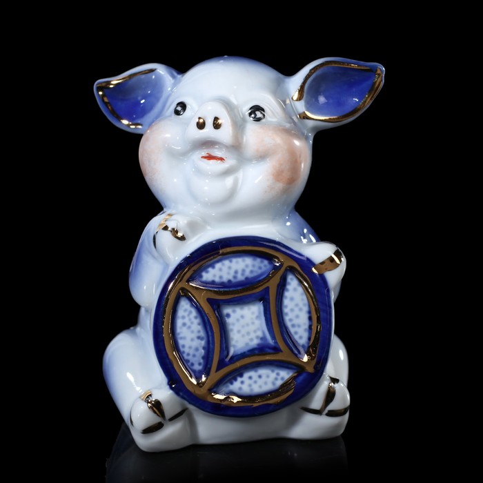 Сувенир керамика "Синий поросёнок с монетой" 8х5х5 см