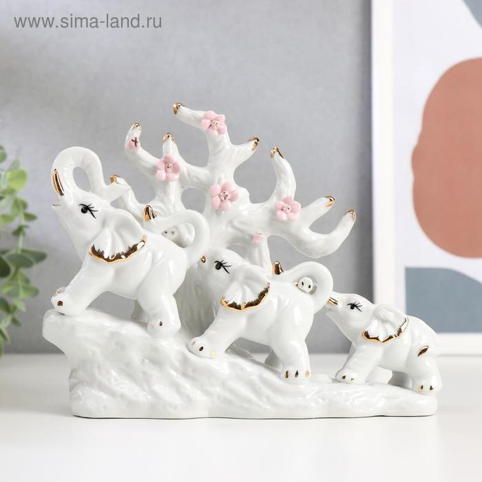 Сувенир керамика Три слона под деревом белые 15,5х20х7,5 см