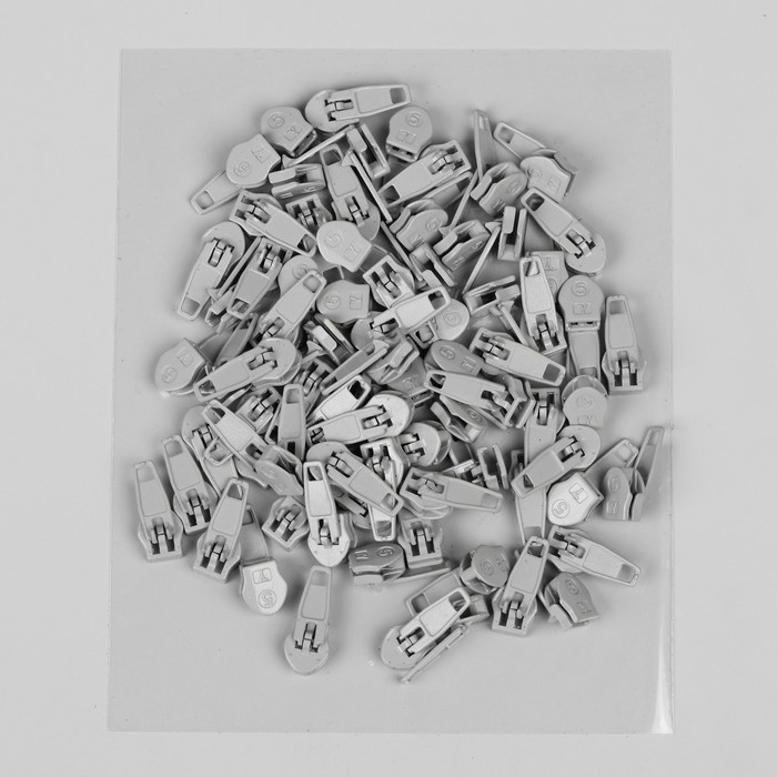 Замок полуавтоматический, со стопором к молнии, спираль, № 5, цвет светло-серый