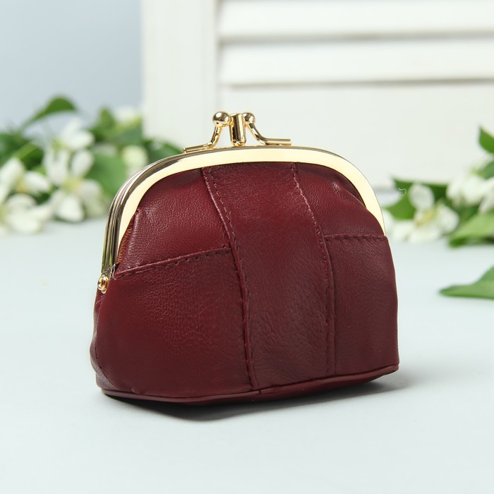Косметичка-фермуар, натуральная кожа, 2 отдел на фермуаре, цвет бордовый
