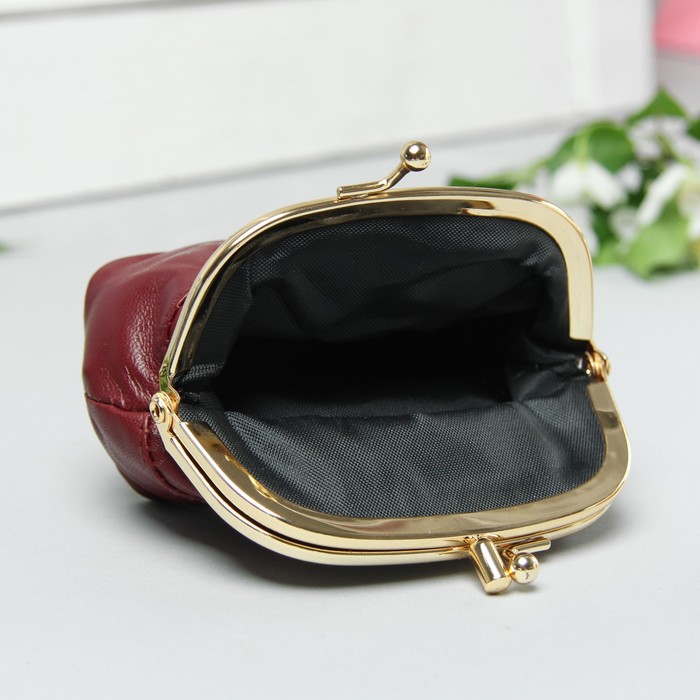 Косметичка-фермуар, натуральная кожа, 2 отдел на фермуаре, цвет бордовый