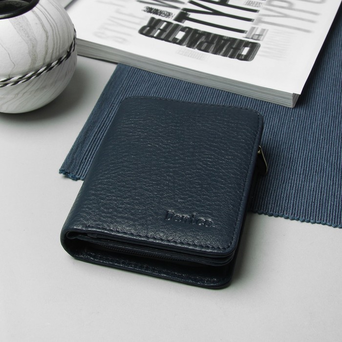 Кошелёк женский, 2 отдела, для карт, для монет, на кнопке, цвет синий