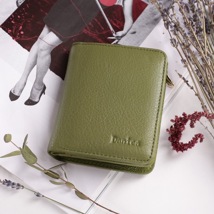 Кошелёк женский, 2 отдела, для карт, для монет, на кнопке, цвет зелёный