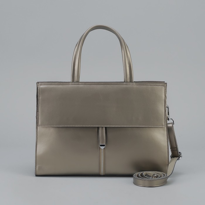 Сумка женская, отдел с перегородкой на молнии, 3 наружных кармана, длинный ремень, цвет серебристый