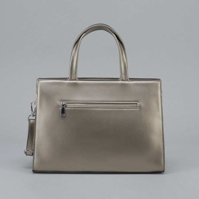 Сумка женская, отдел с перегородкой на молнии, 3 наружных кармана, длинный ремень, цвет серебристый