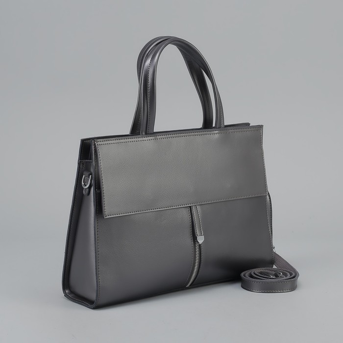 Сумка женская, отдел с перегородкой на молнии, 3 наружных кармана, длинный ремень, цвет серый перламутровый