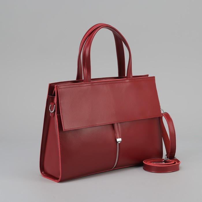 Сумка женская, отдел с перегородкой на молнии, 3 наружных кармана, длинный ремень, цвет бордовый