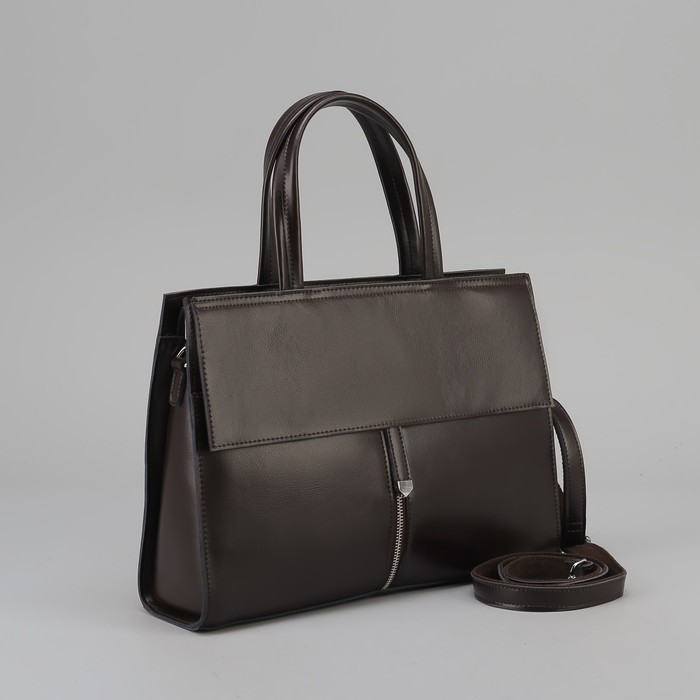 Сумка женская, отдел с перегородкой на молнии, 3 наружных кармана, длинный ремень, цвет кофейный