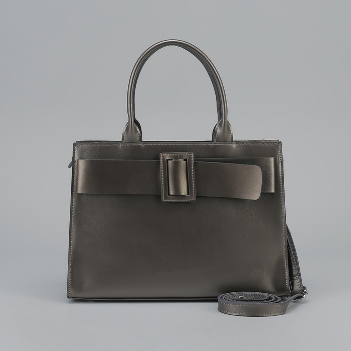 Сумка женская, отдел с перегородкой на молнии, наружный карман, длинный ремень, цвет серый перламутровый