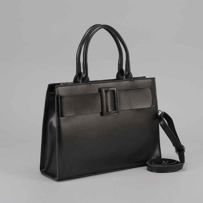 Сумка женская, отдел с перегородкой на молнии, наружный карман, длинный ремень, цвет чёрный