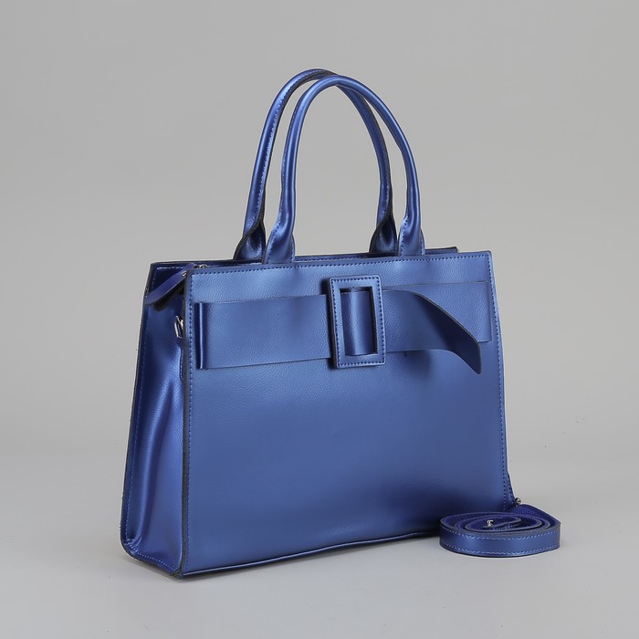 Сумка женская, отдел с перегородкой на молнии, наружный карман, длинный ремень, цвет синий перламутровый