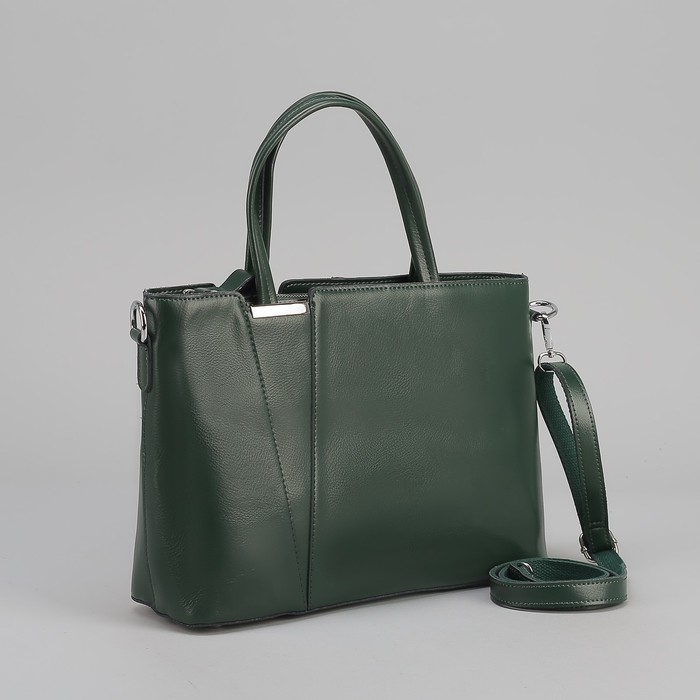 Сумка женская, отдел на молнии, наружный карман, длинный ремень, цвет зелёный