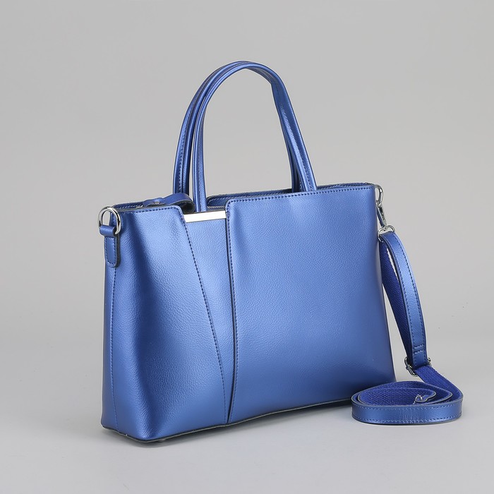 Сумка женская, отдел на молнии, наружный карман, длинный ремень, цвет синий перламутровый