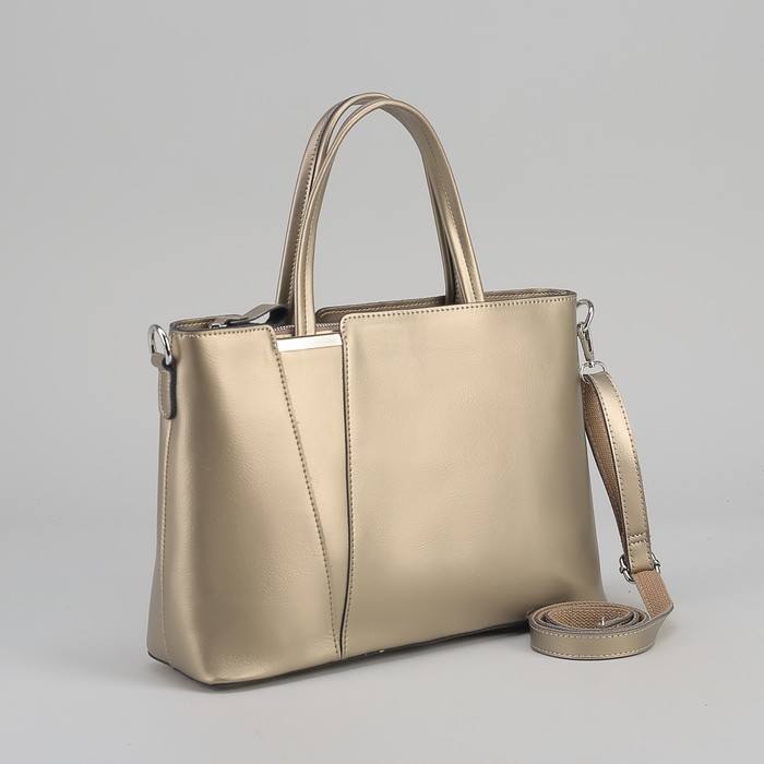 Сумка женская, отдел на молнии, наружный карман, длинный ремень, цвет бронзовый