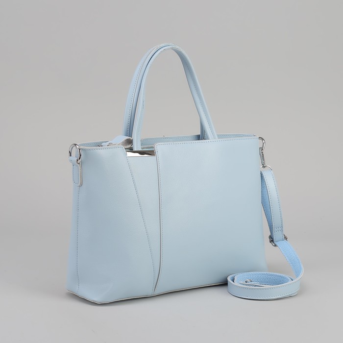 Сумка женская, отдел на молнии, наружный карман, длинный ремень, цвет голубой