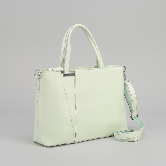 Сумка женская, отдел на молнии, наружный карман, длинный ремень, цвет мятный