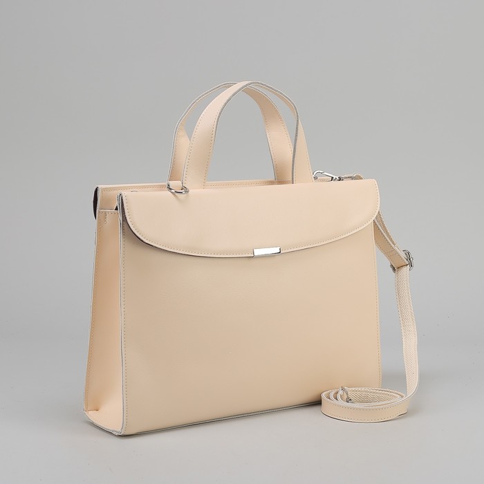 Сумка женская, отдел на молнии, 2 наружных кармана, длинный ремень, цвет бежевый