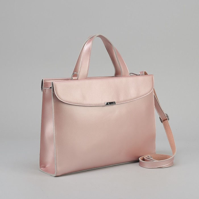Сумка женская, отдел на молнии, 2 наружных кармана, длинный ремень, цвет розовый перламутровый