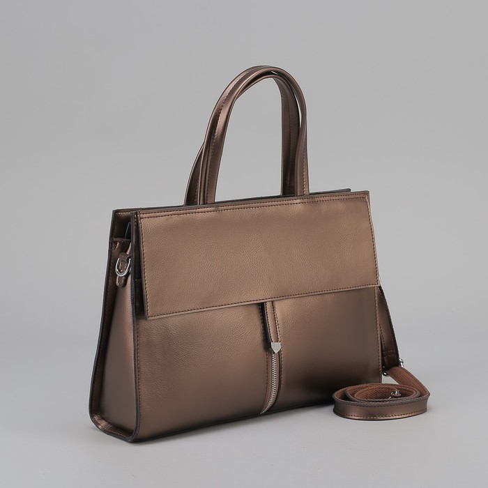 Сумка женская, отдел с перегородкой на молнии, 3 наружных кармана, длинный ремень, цвет перламутровый