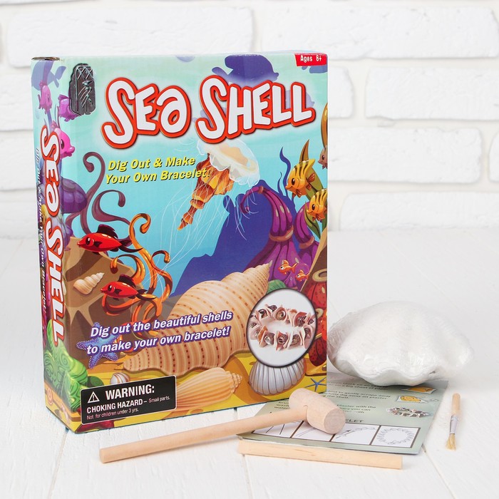 Набор археолога серия морская раковина "Браслет из ракушек" + молоток, долото, кисть