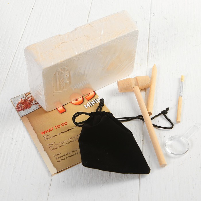 Набор археолога "Древние окаменелости" + молоток, долото, кисть, лупа