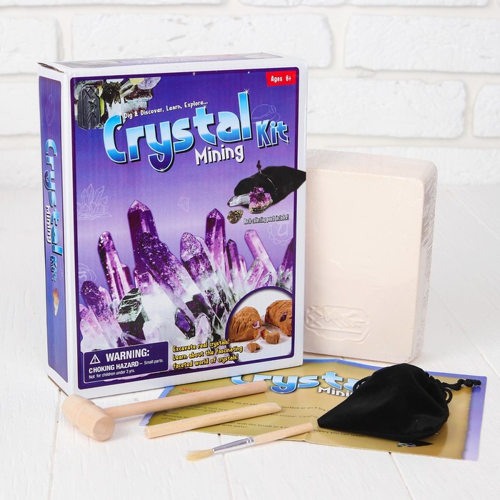 Набор геолога серия "Кристаллы" + молоток, долото, кисть, лупа