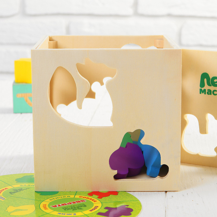 Сортер-бизикуб деревянный "Зверята" ( 10 деталей)