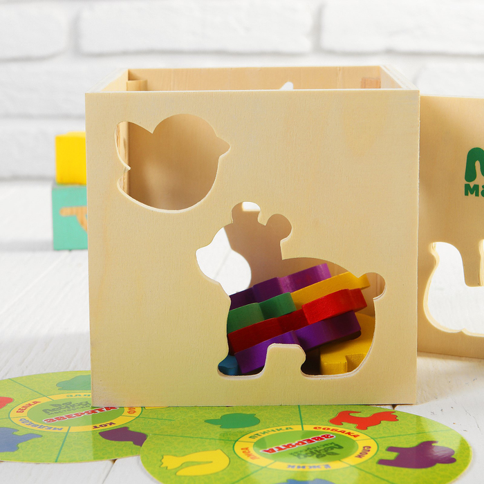 Сортер-бизикуб деревянный "Зверята" ( 10 деталей)