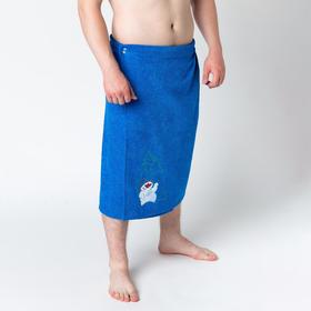 Килт мужской для бани и сауны, цвет синий вышивка Снеговик, размер 70х150 см, махра 300г/м 100% хлопок Ош