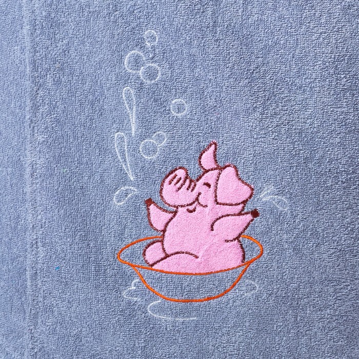 Килт муж КМ-2019, 70х150 серый, вышивка Хрюшка, махра 300г/м хл100%