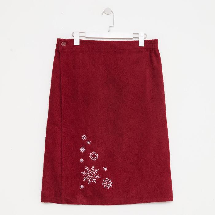 Килт муж КМ-НГ, 70х150 бордо, вышивка Снежинки, махра 300г/м хл100%