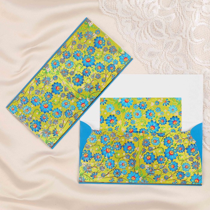 Конверт для денег "Универсальный" синие цветочки