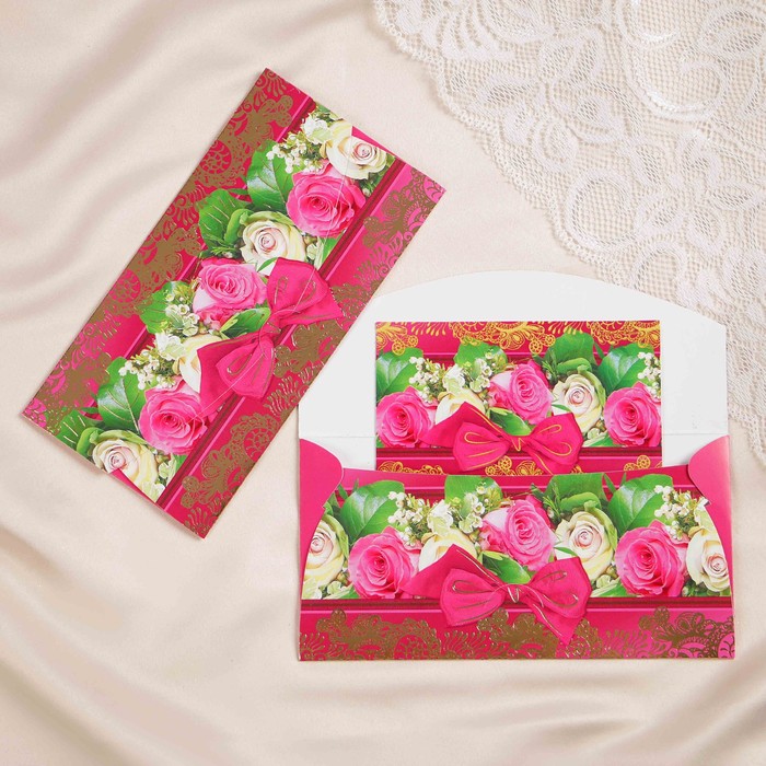 Конверт для денег "Универсальный" розы, бант