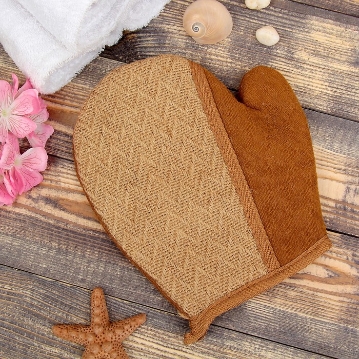Мочалка-варежка натуральная, лён, 22×19см