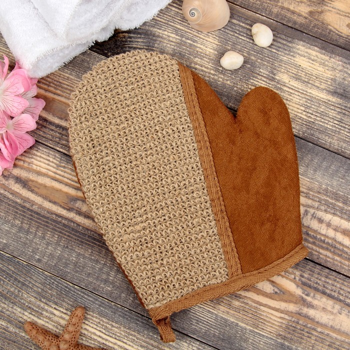 Мочалка-варежка натуральная, крапива, 21×16см