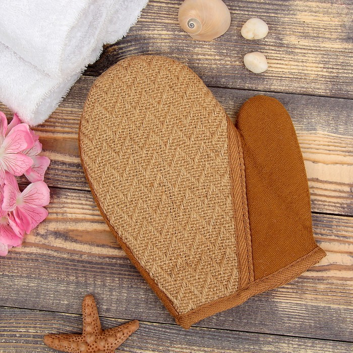 Мочалка-варежка натуральная, лён, 21×16см