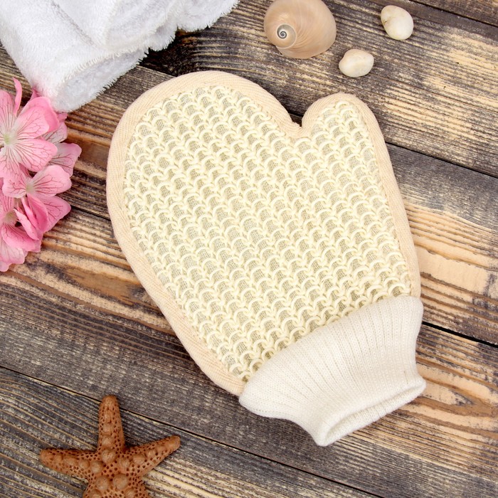 Мочалка-варежка натуральная, сизаль, 17×21см