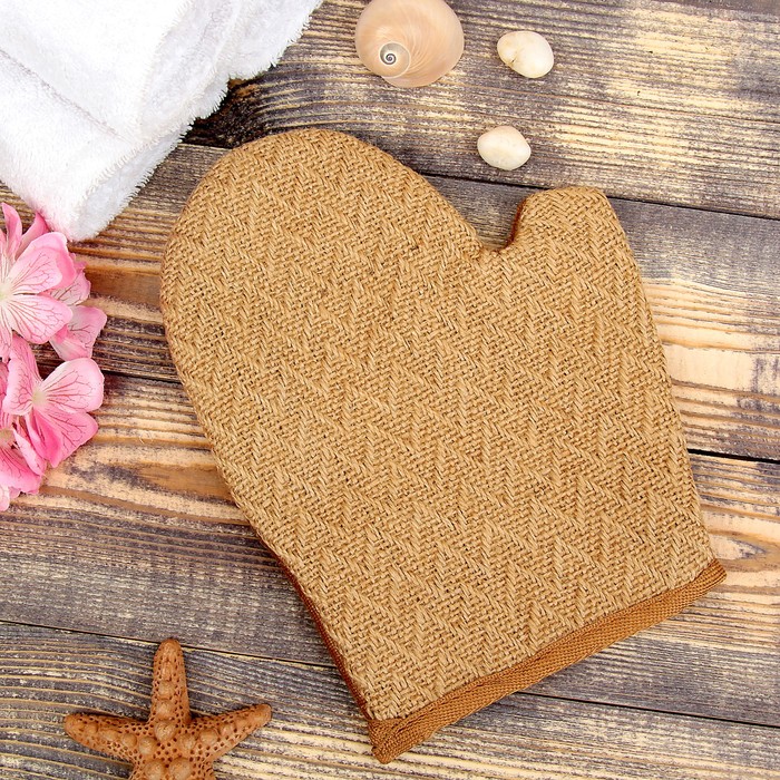 Мочалка-варежка натуральная, лён, 18×22см