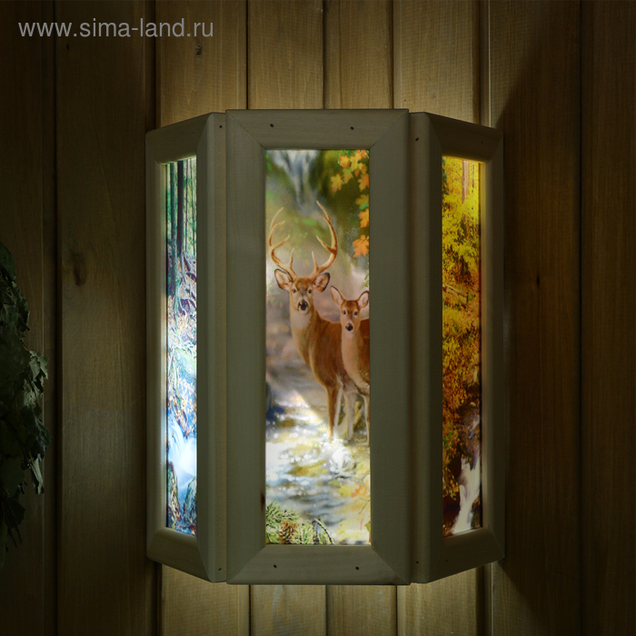 Абажур деревянный Олени со вставками из стекла с УФ печатью, 33х29х16см