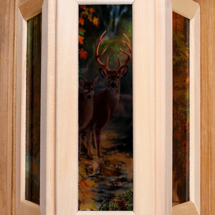Абажур деревянный "Олени" со вставками из стекла с УФ печатью, 33х29х12см