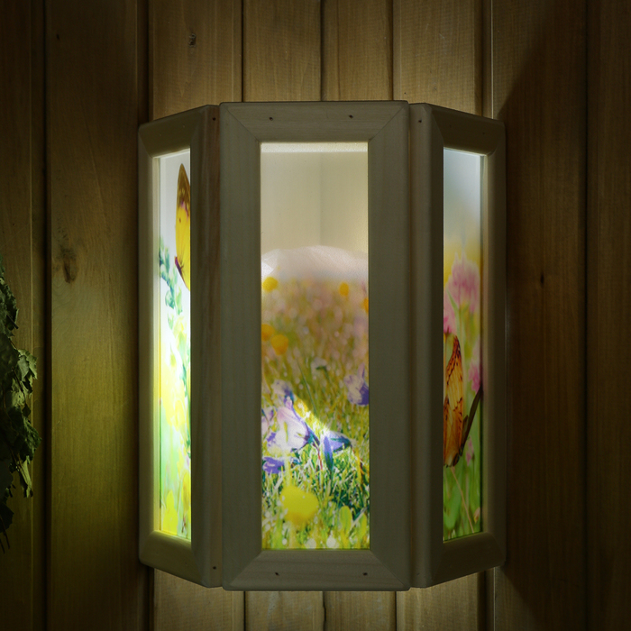 Абажур деревянный "Бабочки" со вставками из стекла с УФ печатью, 33х29х12см